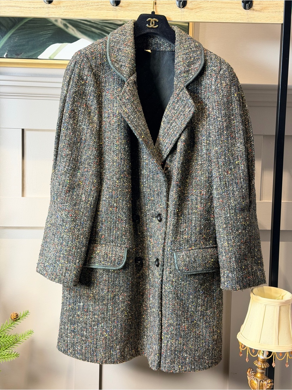 Vintage 100% Wool Tweed Coat Women’s USA Made classic double-breasted Size 16